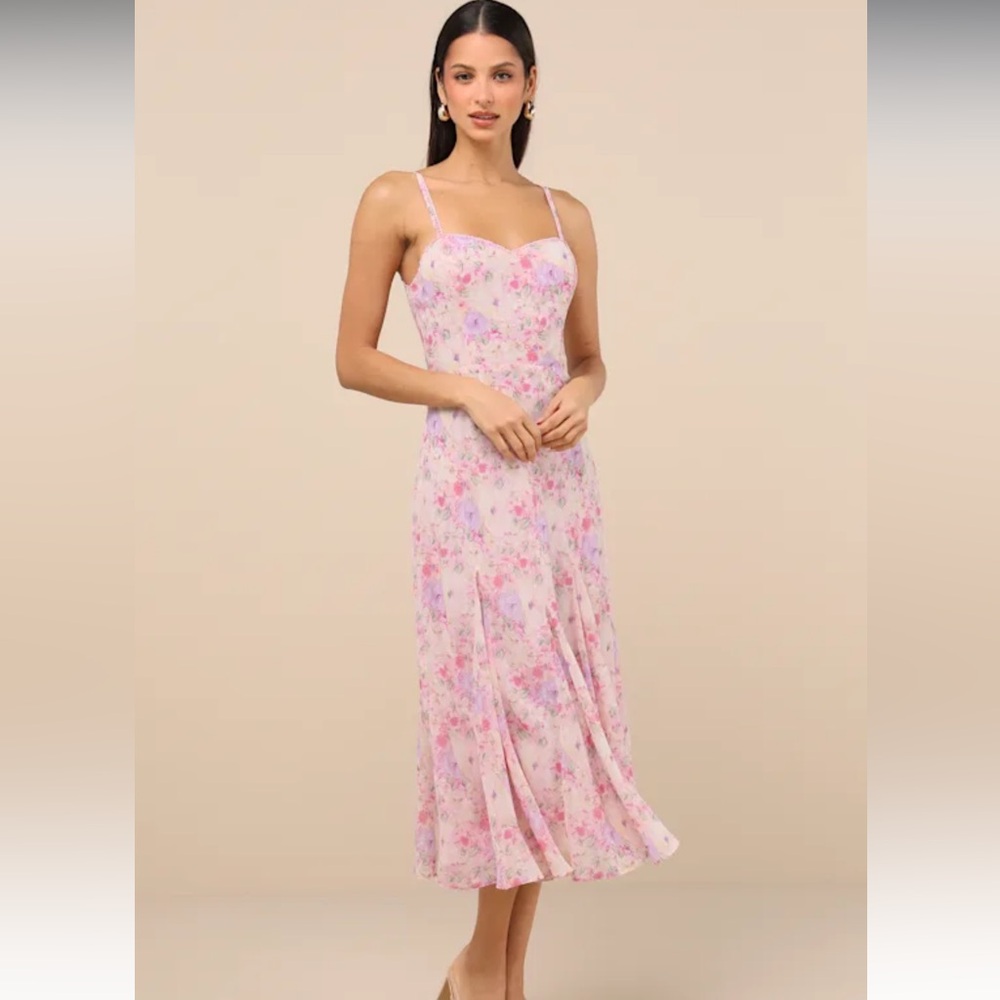 Lulu's Pink Floral Midi Dress